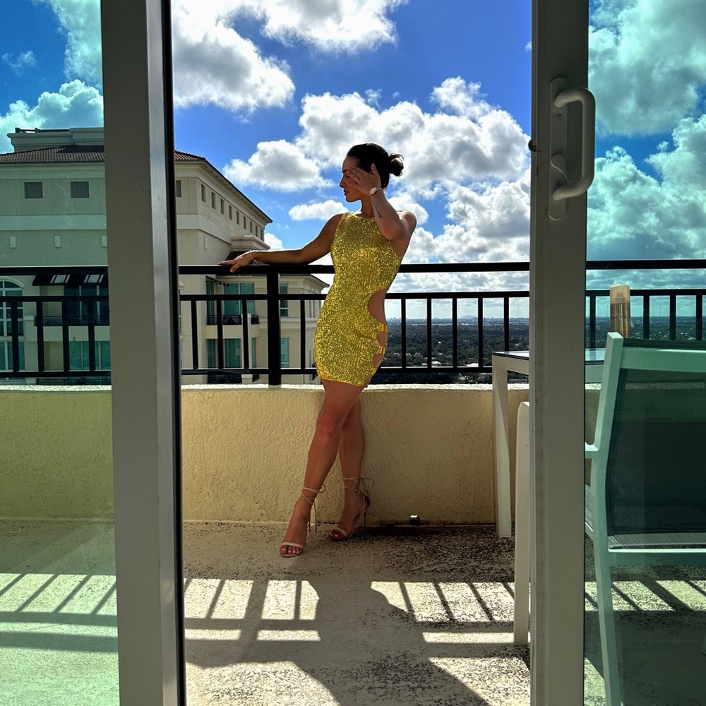 Camila Coelho Green Sequin Cut Out Mini Dress